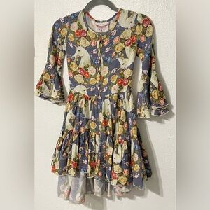 Paper Wings Whimsical Unicorn Floral Dress with Bell Sleeves High Low Hem Party